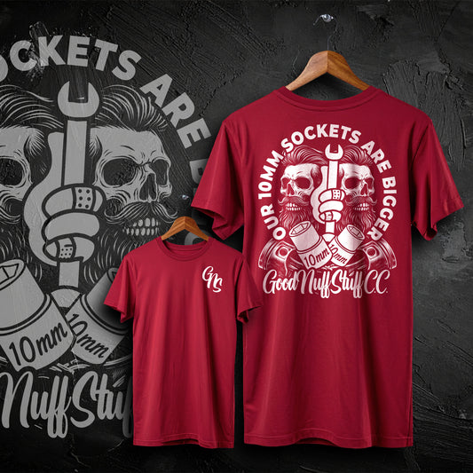 Our 10mm Sockets Are Bigger” Funny Mechanic T-Shirt – Bold Skull & Wrench Graphic Tee